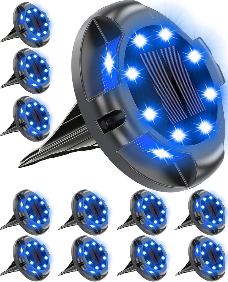 Biling Solar Pathway Lights Outdoor Uplight Sidelight, 12 Packs Blue Bright Solar Ground Lights Waterproof for Yard Walkway Garden Halloween Decorations - Image 1